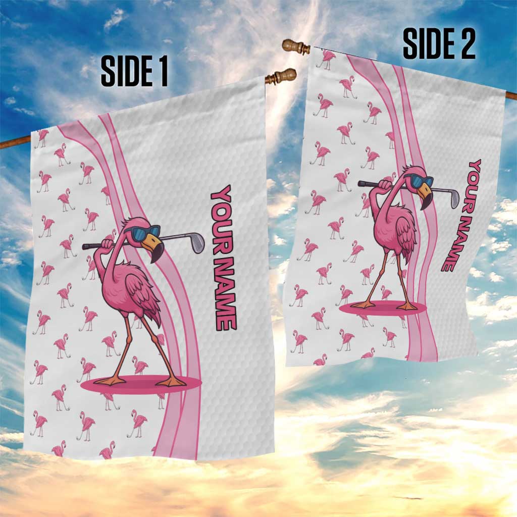 Personalized Pink Flamingo Playing Golf Garden Flag Sunglasses and White Pattern Background Design - Wonder Print Shop