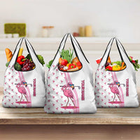 Personalized Pink Flamingo Playing Golf Grocery Bag Sunglasses and White Pattern Background Design - Wonder Print Shop