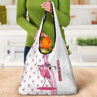 Personalized Pink Flamingo Playing Golf Grocery Bag Sunglasses and White Pattern Background Design - Wonder Print Shop