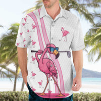 Personalized Pink Flamingo Playing Golf Hawaiian Shirt Sunglasses and White Pattern Background Design - Wonder Print Shop