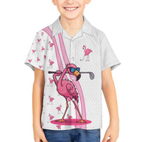 Personalized Pink Flamingo Playing Golf Hawaiian Shirt Sunglasses and White Pattern Background Design - Wonder Print Shop