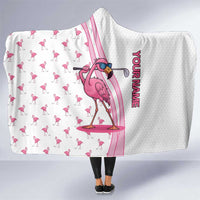 Personalized Pink Flamingo Playing Golf Hooded Blanket Sunglasses and White Pattern Background Design - Wonder Print Shop