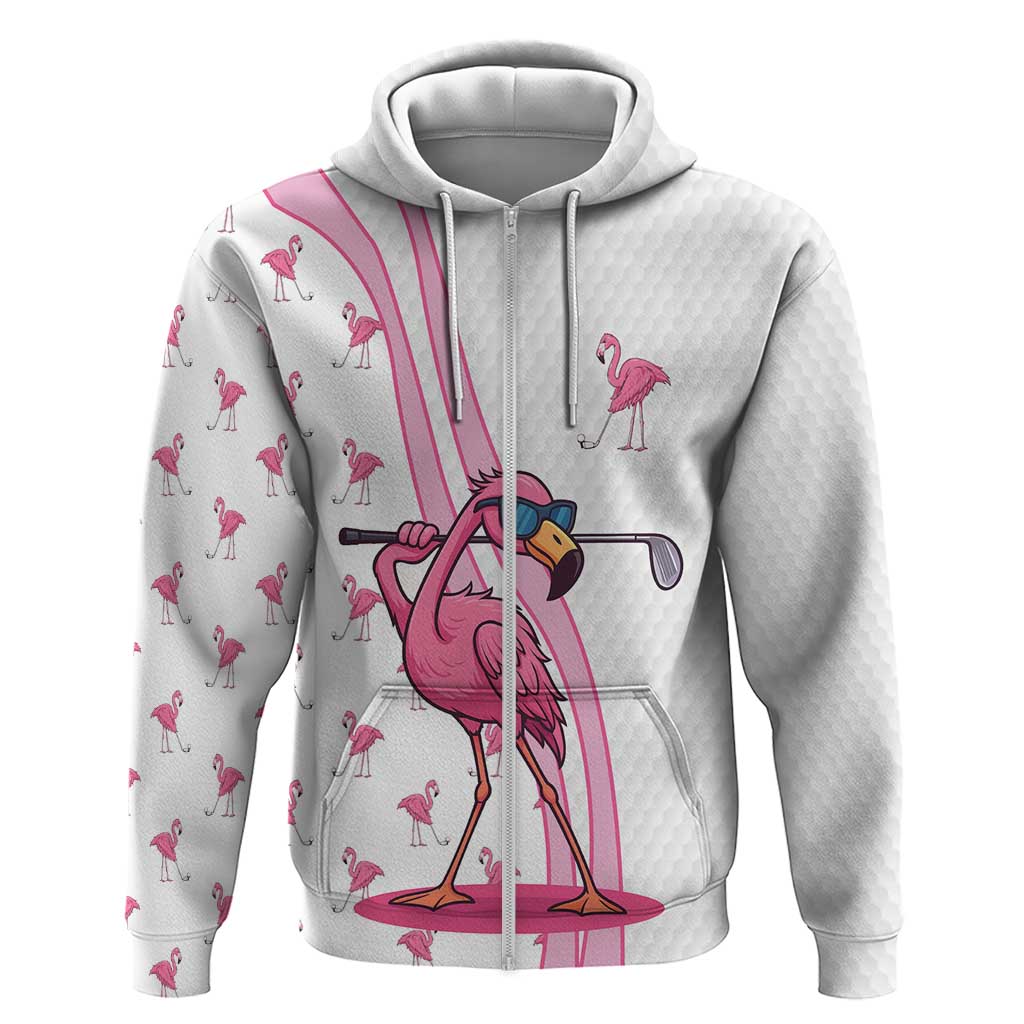 Personalized Pink Flamingo Playing Golf Hoodie Sunglasses and White Pattern Background Design - Wonder Print Shop