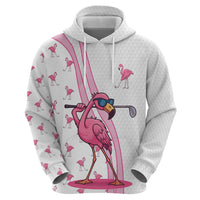 Personalized Pink Flamingo Playing Golf Hoodie Sunglasses and White Pattern Background Design - Wonder Print Shop