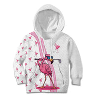 Personalized Pink Flamingo Playing Golf Kid Hoodie Sunglasses and White Pattern Background Design - Wonder Print Shop