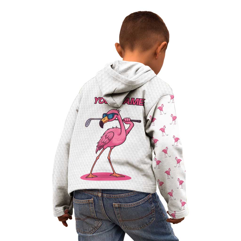 Personalized Pink Flamingo Playing Golf Kid Hoodie Sunglasses and White Pattern Background Design - Wonder Print Shop