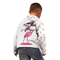 Personalized Pink Flamingo Playing Golf Kid Hoodie Sunglasses and White Pattern Background Design - Wonder Print Shop