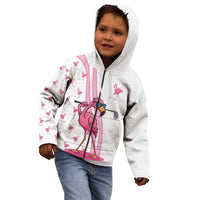 Personalized Pink Flamingo Playing Golf Kid Hoodie Sunglasses and White Pattern Background Design - Wonder Print Shop