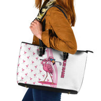 Personalized Pink Flamingo Playing Golf Leather Tote Bag Sunglasses and White Pattern Background Design - Wonder Print Shop