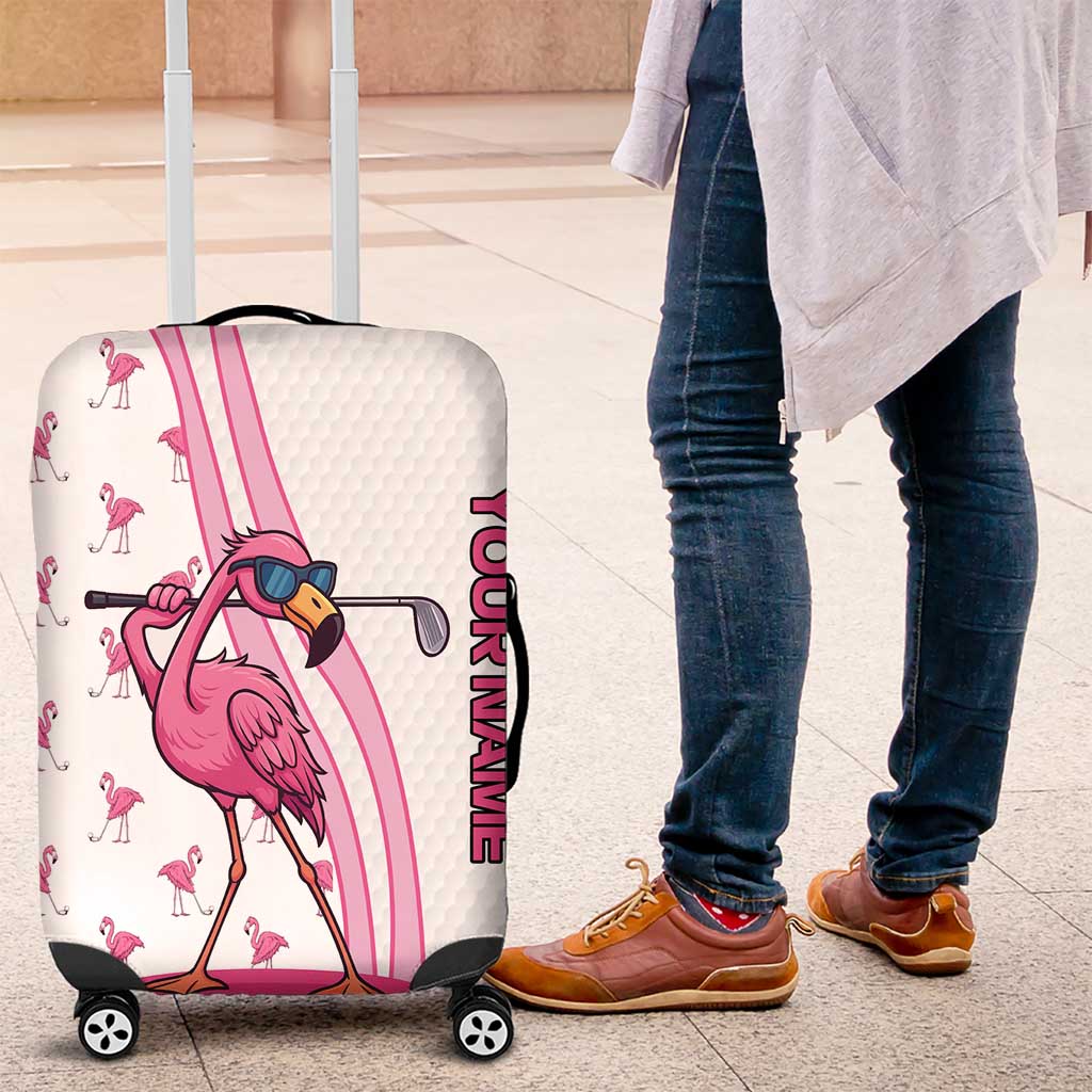 Personalized Pink Flamingo Playing Golf Luggage Cover Sunglasses and White Pattern Background Design - Wonder Print Shop