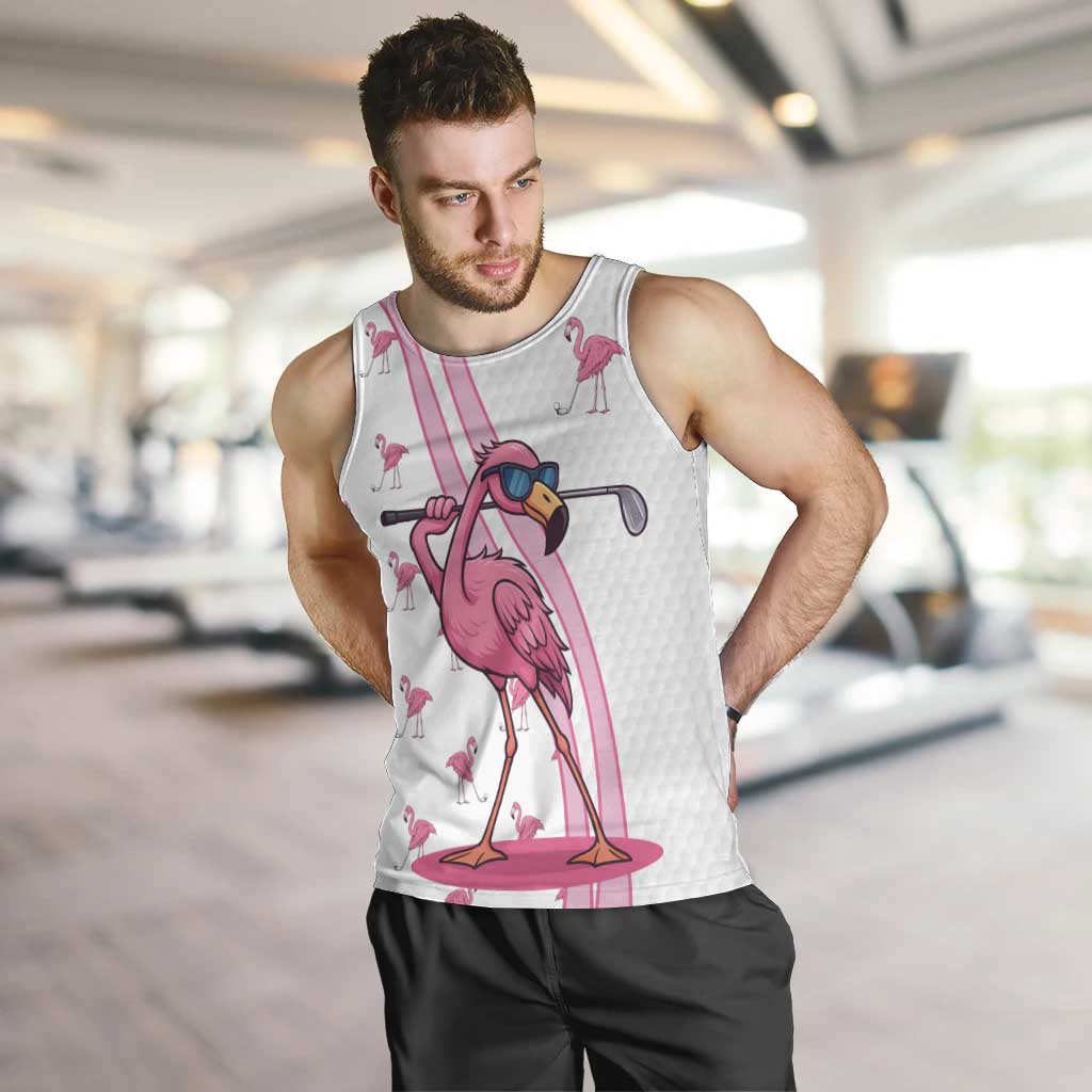 Personalized Pink Flamingo Playing Golf Men Tank Top Sunglasses and White Pattern Background Design - Wonder Print Shop