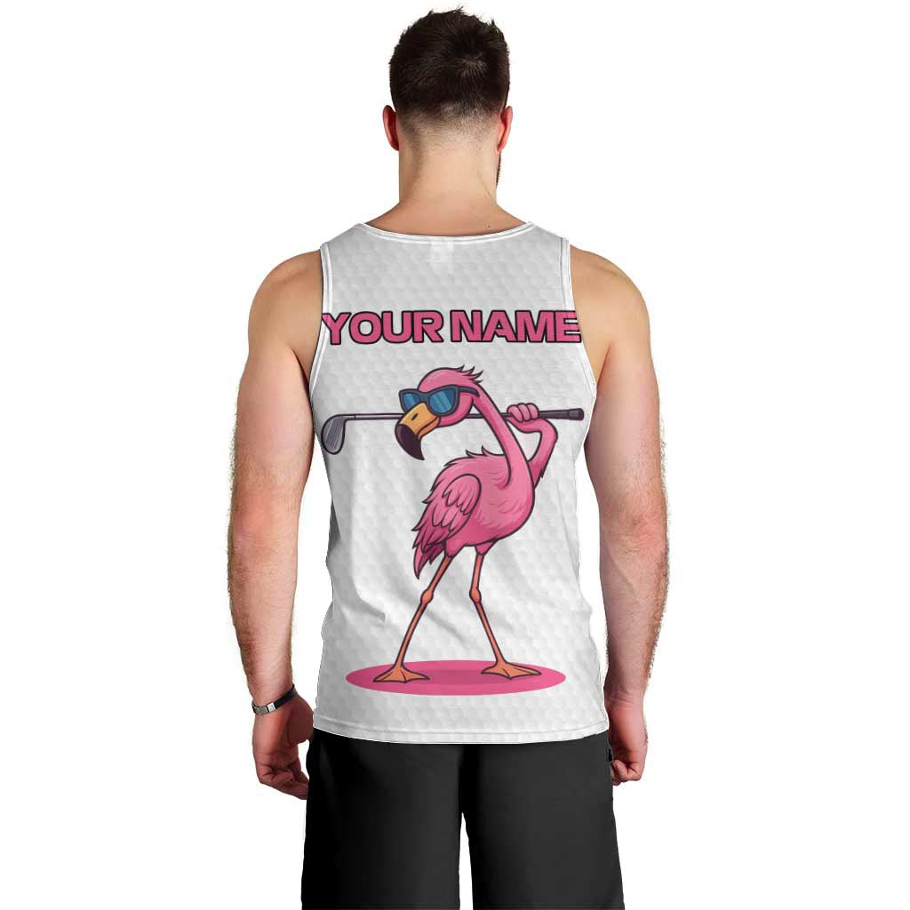 Personalized Pink Flamingo Playing Golf Men Tank Top Sunglasses and White Pattern Background Design - Wonder Print Shop