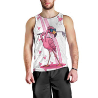 Personalized Pink Flamingo Playing Golf Men Tank Top Sunglasses and White Pattern Background Design - Wonder Print Shop