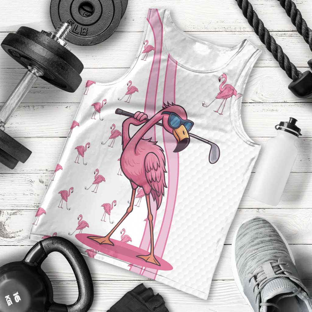 Personalized Pink Flamingo Playing Golf Men Tank Top Sunglasses and White Pattern Background Design - Wonder Print Shop
