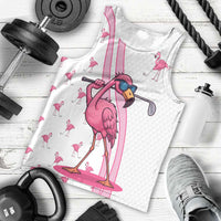 Personalized Pink Flamingo Playing Golf Men Tank Top Sunglasses and White Pattern Background Design - Wonder Print Shop