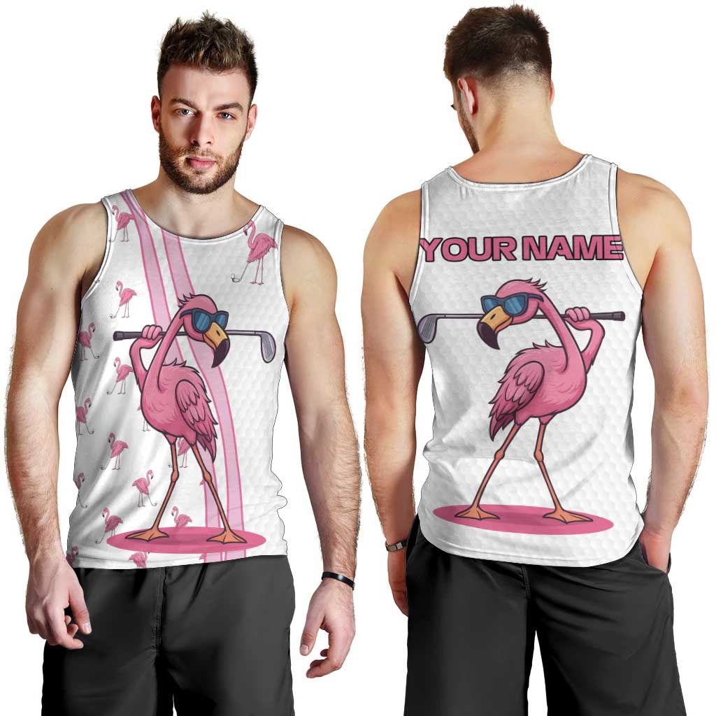 Personalized Pink Flamingo Playing Golf Men Tank Top Sunglasses and White Pattern Background Design - Wonder Print Shop