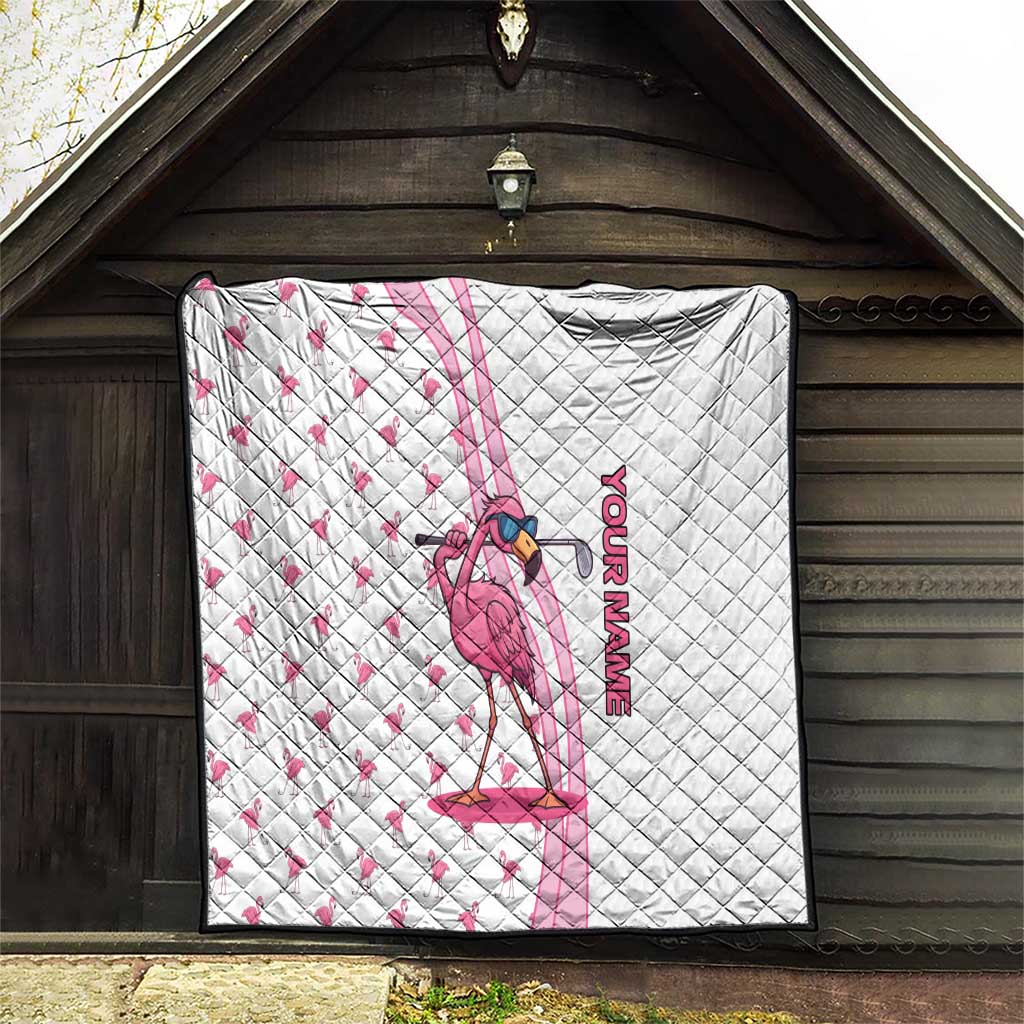 Personalized Pink Flamingo Playing Golf Quilt Sunglasses and White Pattern Background Design - Wonder Print Shop