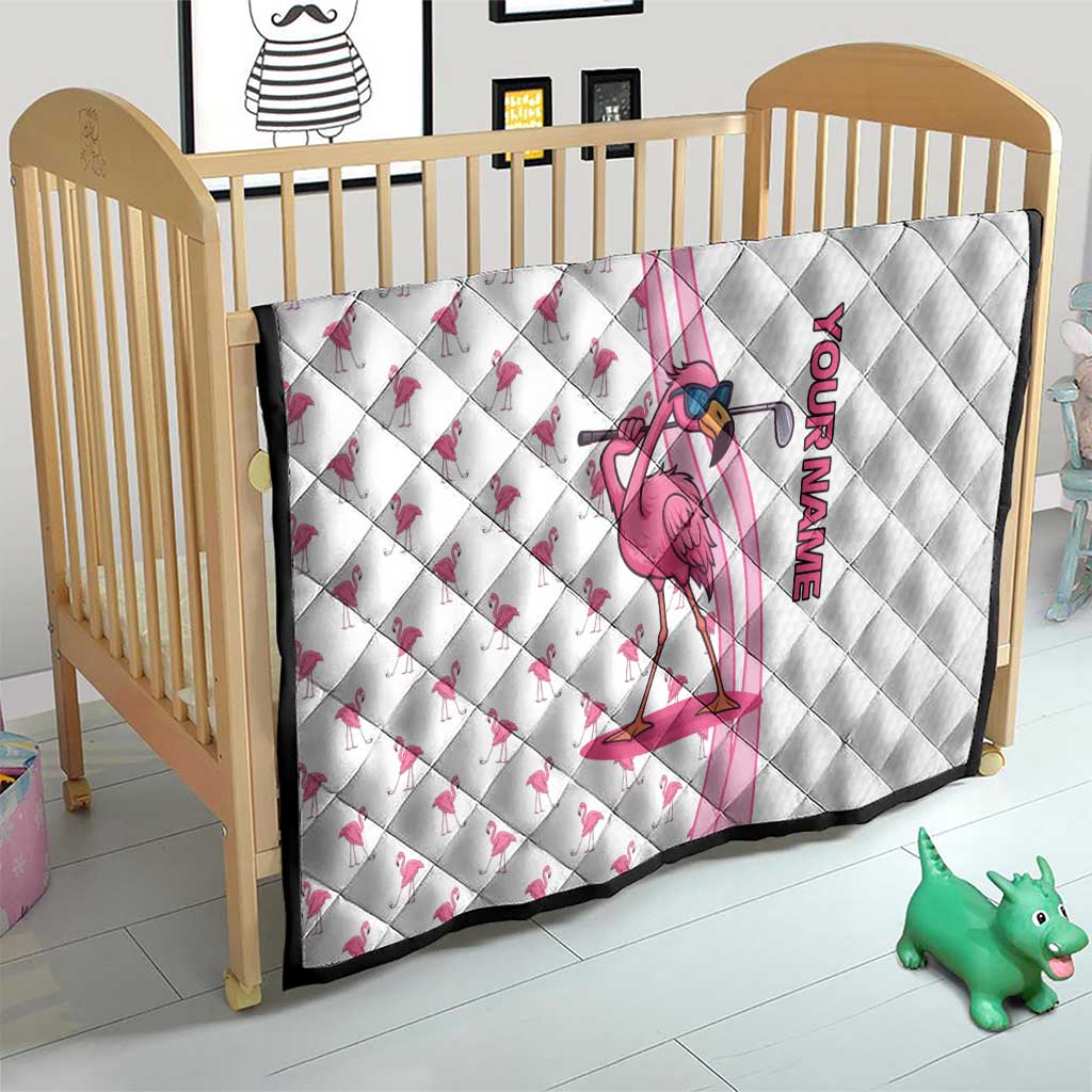 Personalized Pink Flamingo Playing Golf Quilt Sunglasses and White Pattern Background Design - Wonder Print Shop