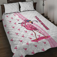 Personalized Pink Flamingo Playing Golf Quilt Bed Set Sunglasses and White Pattern Background Design - Wonder Print Shop