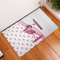 Personalized Pink Flamingo Playing Golf Rubber Doormat Sunglasses and White Pattern Background Design - Wonder Print Shop