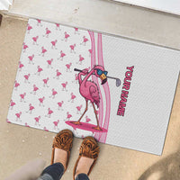 Personalized Pink Flamingo Playing Golf Rubber Doormat Sunglasses and White Pattern Background Design - Wonder Print Shop