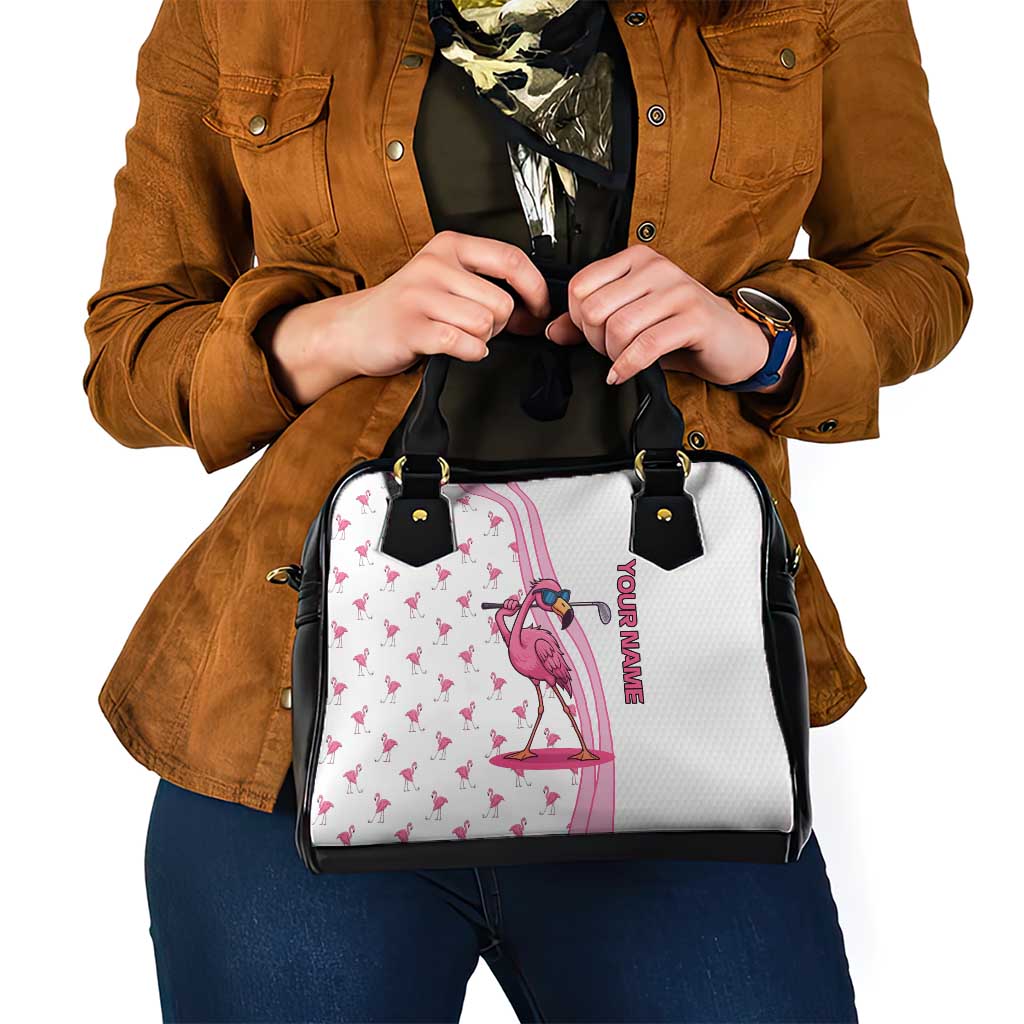 Personalized Pink Flamingo Playing Golf Shoulder Handbag Sunglasses and White Pattern Background Design - Wonder Print Shop