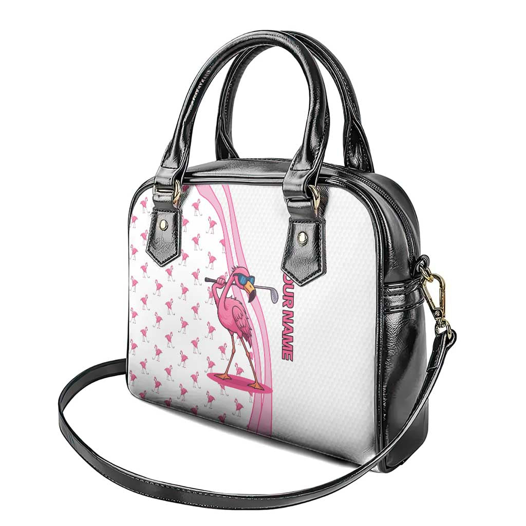 Personalized Pink Flamingo Playing Golf Shoulder Handbag Sunglasses and White Pattern Background Design - Wonder Print Shop