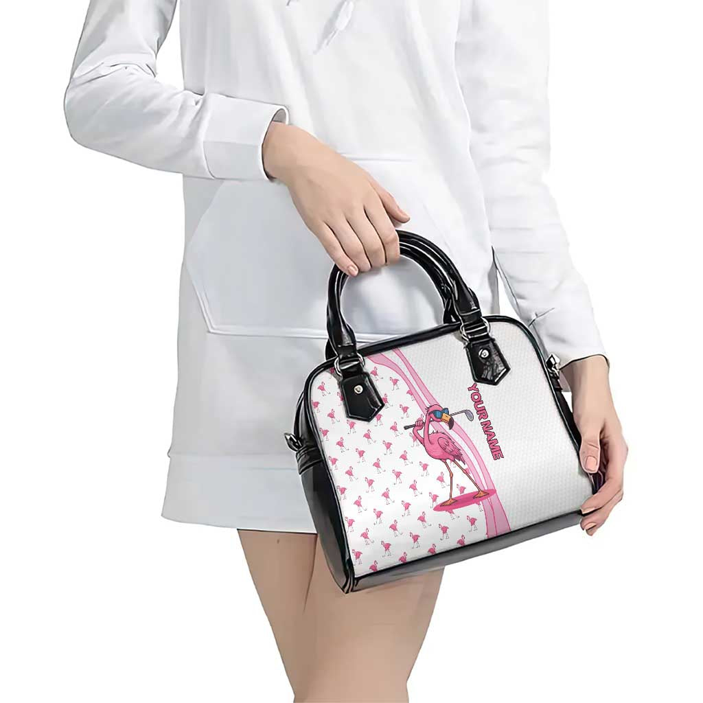Personalized Pink Flamingo Playing Golf Shoulder Handbag Sunglasses and White Pattern Background Design - Wonder Print Shop