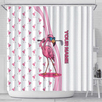 Personalized Pink Flamingo Playing Golf Shower Curtain Sunglasses and White Pattern Background Design - Wonder Print Shop