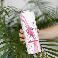 Personalized Pink Flamingo Playing Golf Skinny Tumbler Sunglasses and White Pattern Background Design - Wonder Print Shop