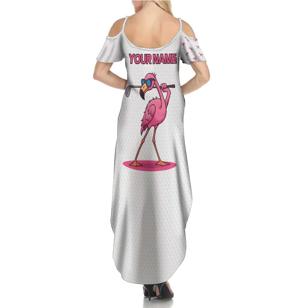 Personalized Pink Flamingo Playing Golf Summer Maxi Dress Sunglasses and White Pattern Background Design - Wonder Print Shop