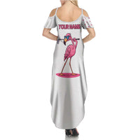 Personalized Pink Flamingo Playing Golf Summer Maxi Dress Sunglasses and White Pattern Background Design - Wonder Print Shop