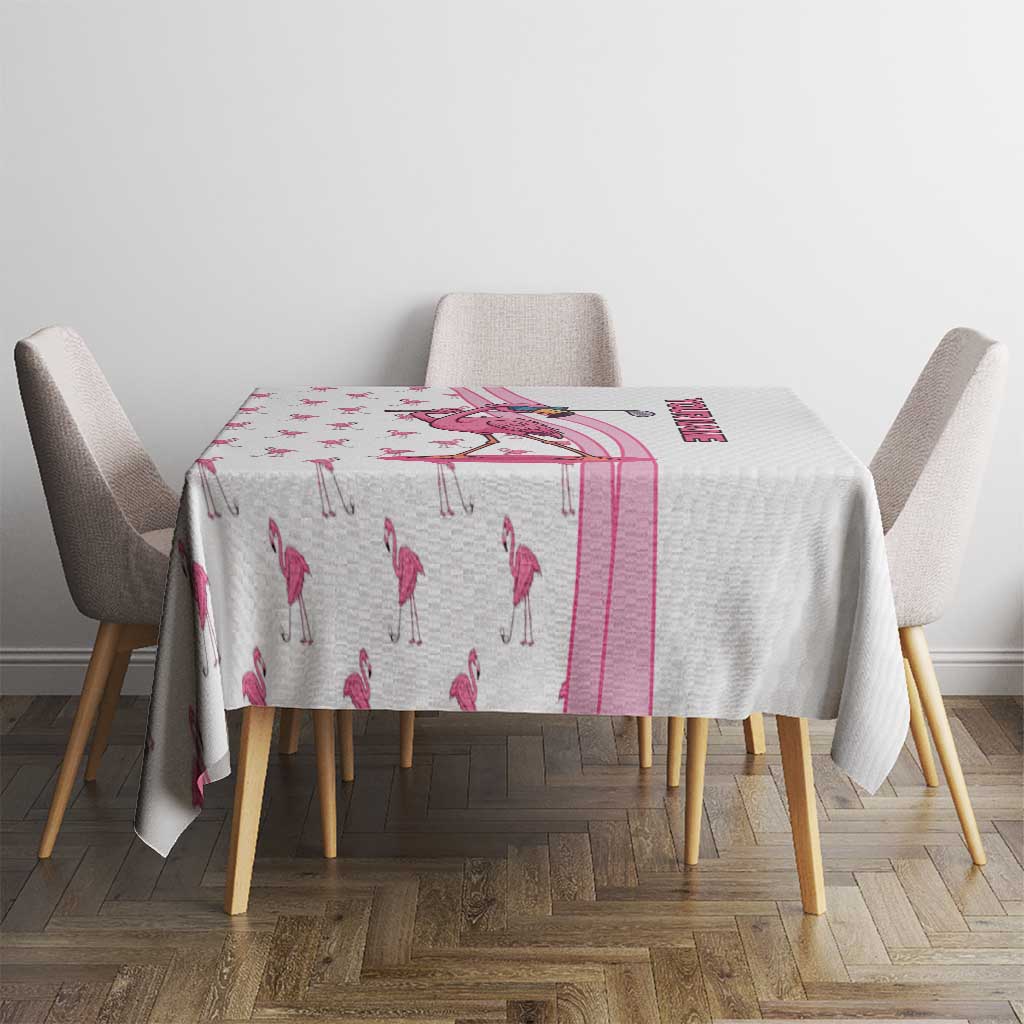 Personalized Pink Flamingo Playing Golf Tablecloth Sunglasses and White Pattern Background Design - Wonder Print Shop