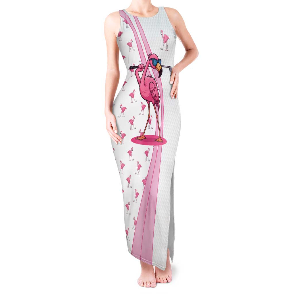 Personalized Pink Flamingo Playing Golf Tank Maxi Dress Sunglasses and White Pattern Background Design - Wonder Print Shop