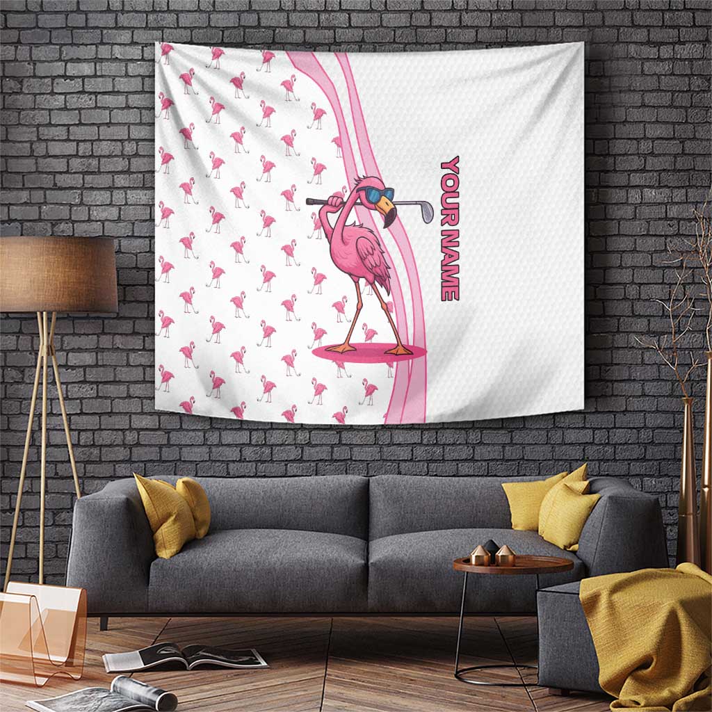 Personalized Pink Flamingo Playing Golf Tapestry Sunglasses and White Pattern Background Design - Wonder Print Shop