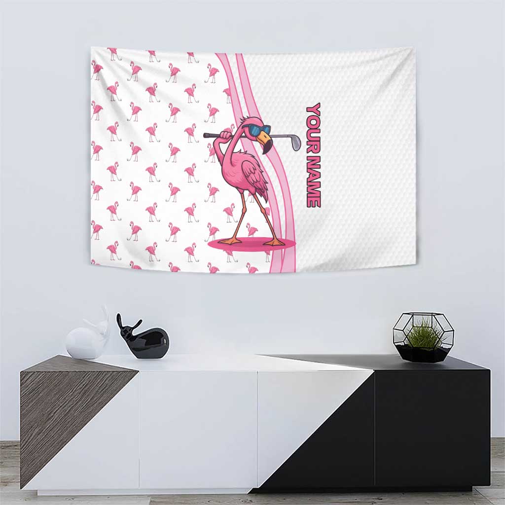 Personalized Pink Flamingo Playing Golf Tapestry Sunglasses and White Pattern Background Design - Wonder Print Shop