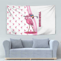 Personalized Pink Flamingo Playing Golf Tapestry Sunglasses and White Pattern Background Design - Wonder Print Shop