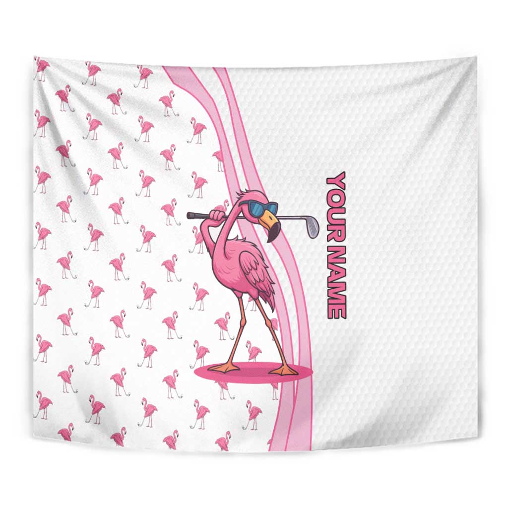 Personalized Pink Flamingo Playing Golf Tapestry Sunglasses and White Pattern Background Design - Wonder Print Shop