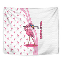 Personalized Pink Flamingo Playing Golf Tapestry Sunglasses and White Pattern Background Design - Wonder Print Shop