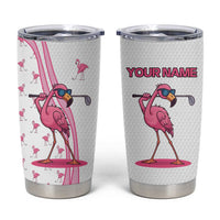Personalized Pink Flamingo Playing Golf Tumbler Cup Sunglasses and White Pattern Background Design - Wonder Print Shop