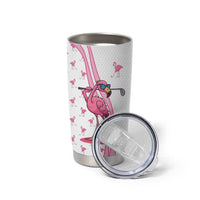 Personalized Pink Flamingo Playing Golf Tumbler Cup Sunglasses and White Pattern Background Design - Wonder Print Shop