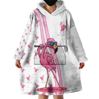Personalized Pink Flamingo Playing Golf Wearable Blanket Hoodie Sunglasses and White Pattern Background Design - Wonder Print Shop