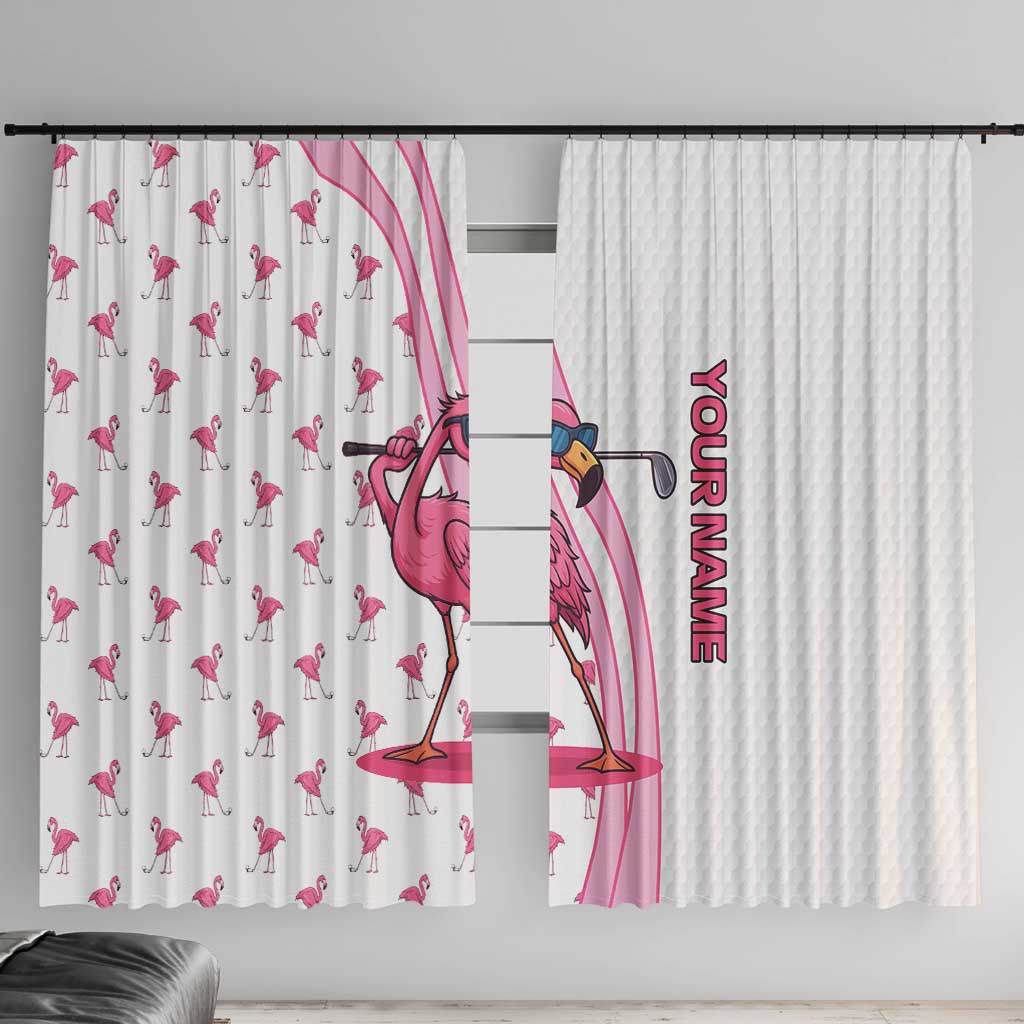Personalized Pink Flamingo Playing Golf Window Curtain Sunglasses and White Pattern Background Design - Wonder Print Shop