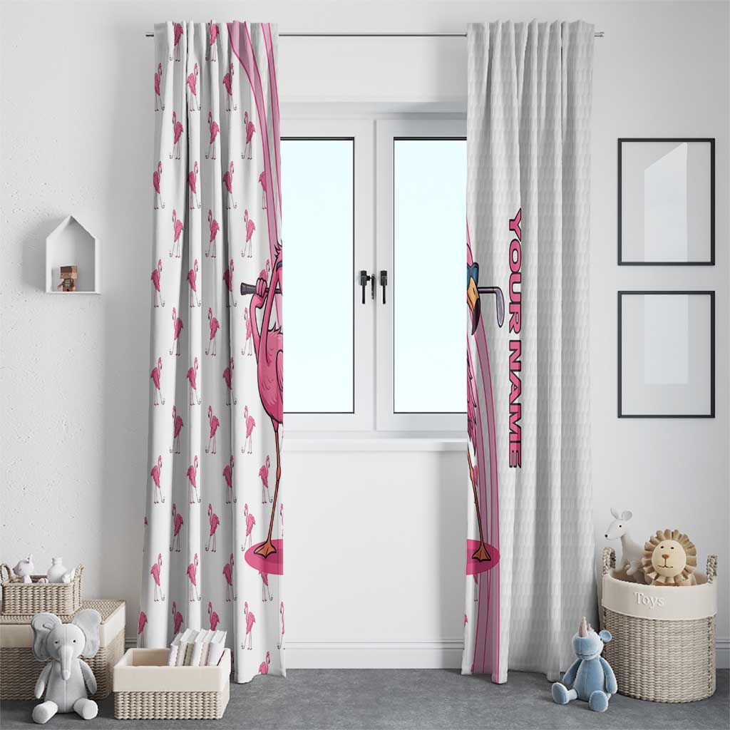 Personalized Pink Flamingo Playing Golf Window Curtain Sunglasses and White Pattern Background Design - Wonder Print Shop