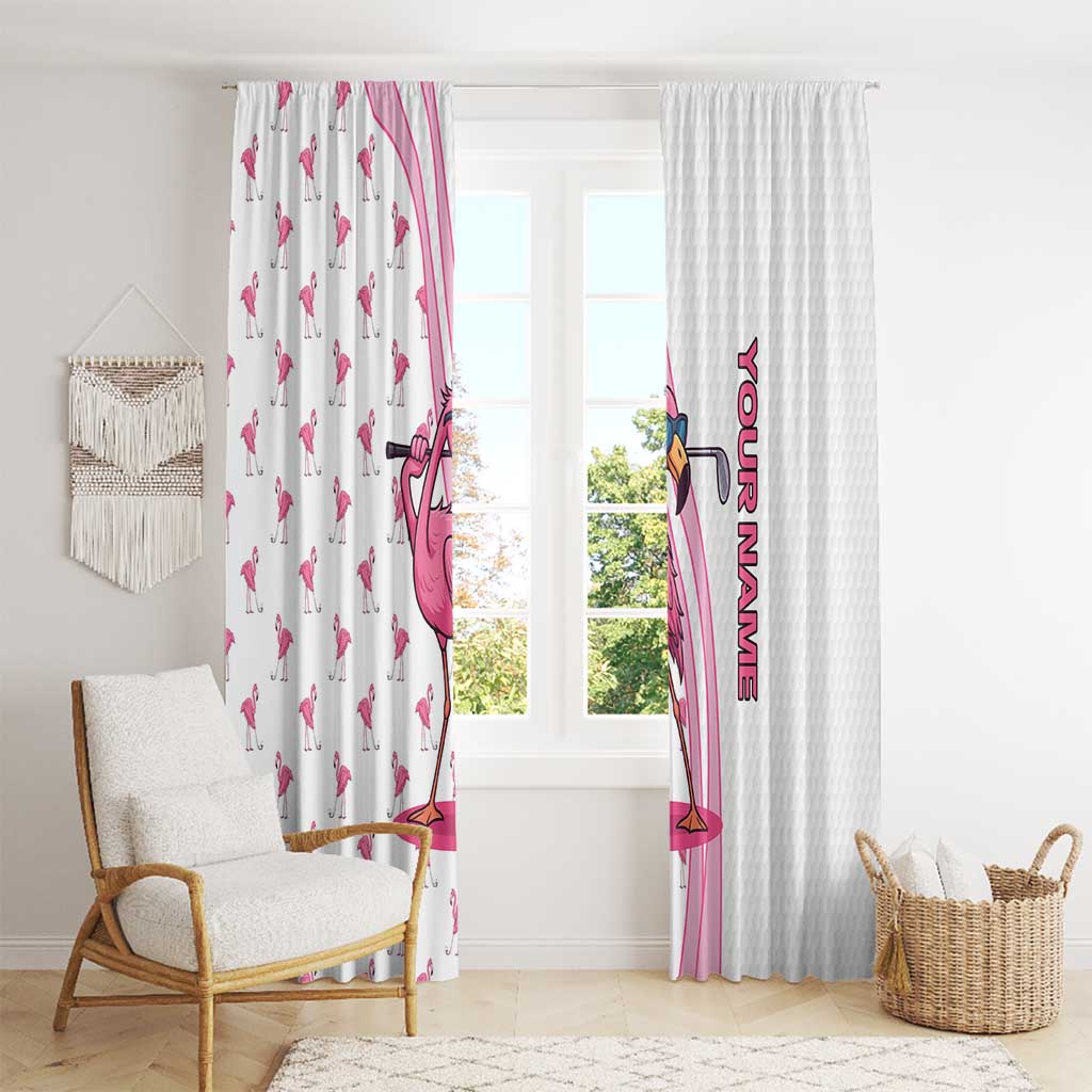 Personalized Pink Flamingo Playing Golf Window Curtain Sunglasses and White Pattern Background Design - Wonder Print Shop