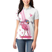 Personalized Pink Flamingo Playing Golf Women Polo Shirt Sunglasses and White Pattern Background Design - Wonder Print Shop