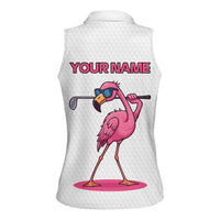 Personalized Pink Flamingo Playing Golf Women Sleeveless Polo Shirt Sunglasses and White Pattern Background Design - Wonder Print Shop