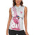 Personalized Pink Flamingo Playing Golf Women Sleeveless Polo Shirt Sunglasses and White Pattern Background Design - Wonder Print Shop