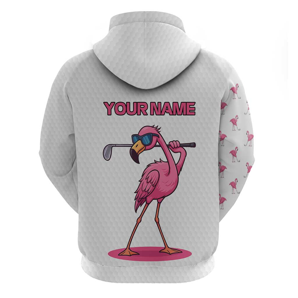 Personalized Pink Flamingo Playing Golf Zip Hoodie Sunglasses and White Pattern Background Design - Wonder Print Shop