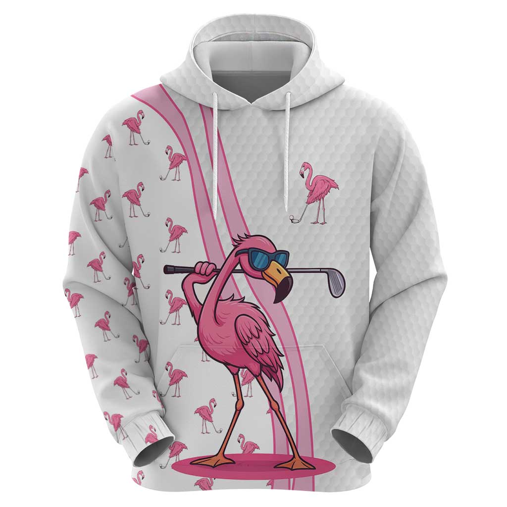 Personalized Pink Flamingo Playing Golf Zip Hoodie Sunglasses and White Pattern Background Design - Wonder Print Shop